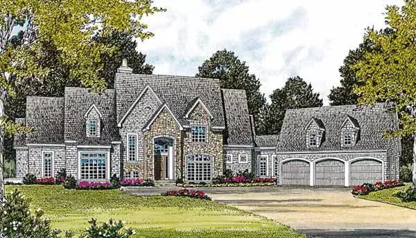 European house plans 106-565 - front exterior, 6,132 sq ft, 5 bed, 4 bath house plans | Monster House Plans