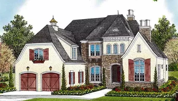 European house plans 106-566 - front exterior, 4,589 sq ft, 3 bed, 3 bath house plans | Monster House Plans