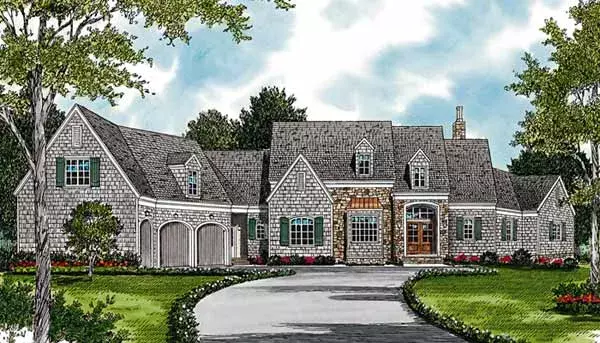Cottage house plans 106-567 - front exterior, 5,146 sq ft, 5 bed, 4 bath house plans | Monster House Plans