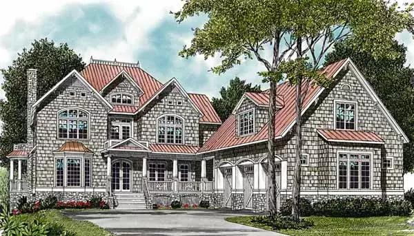 Shingle house plans 106-569 - front exterior, 4,685 sq ft, 6 bed, 6 bath house plans | Monster House Plans