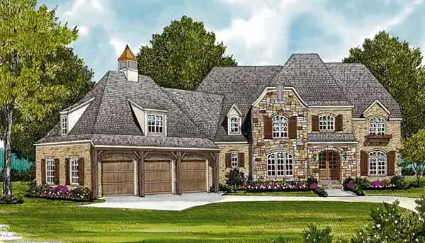 European house plans 106-576 - front exterior, 4,874 sq ft, 5 bed, 4 bath house plans | Monster House Plans