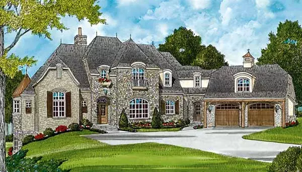 European house plans 106-585 - front exterior, 6,465 sq ft, 5 bed, 5 bath house plans | Monster House Plans