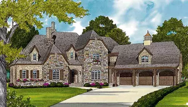 European house plans 106-587 - front exterior, 4,971 sq ft, 4 bed, 3 bath house plans | Monster House Plans