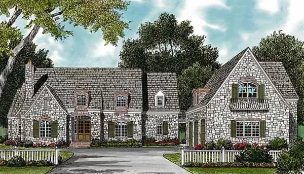 European house plans 106-591 - front exterior, 5,043 sq ft, 5 bed, 6 bath house plans | Monster House Plans