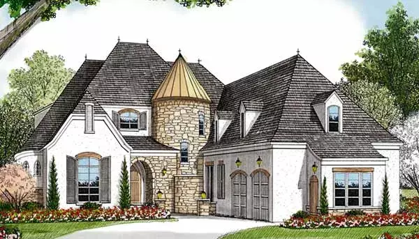 European house plans 106-598 - front exterior, 5,245 sq ft, 4 bed, 4 bath house plans | Monster House Plans