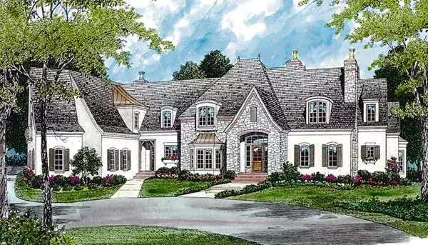 European house plans 106-599 - front exterior, 5,186 sq ft, 5 bed, 4 bath house plans | Monster House Plans