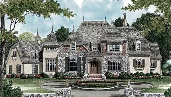European house plans 106-600 - front exterior, 5,191 sq ft, 5 bed, 4 bath house plans | Monster House Plans