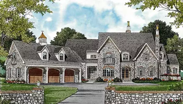 European house plans 106-610 - front exterior, 5,409 sq ft, 4 bed, 4 bath house plans | Monster House Plans