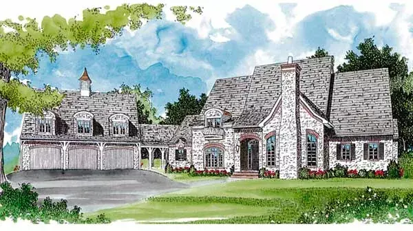 European house plans 106-611 - front exterior, 5,426 sq ft, 5 bed, 5 bath house plans | Monster House Plans