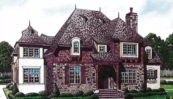 European house plans 106-618 - front exterior, 5,871 sq ft, 5 bed, 5 bath house plans | Monster House Plans