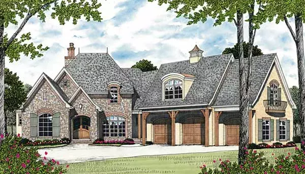 European house plans 106-622 - front exterior, 5,642 sq ft, 4 bed, 4 bath house plans | Monster House Plans