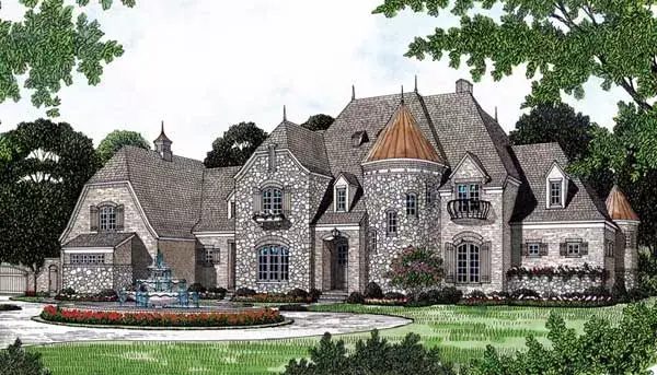 European house plans 106-636 - front exterior, 6,366 sq ft, 4 bed, 4 bath house plans | Monster House Plans