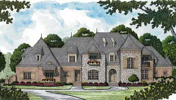 European house plans 106-637 - front exterior, 6,812 sq ft, 5 bed, 5 bath house plans | Monster House Plans