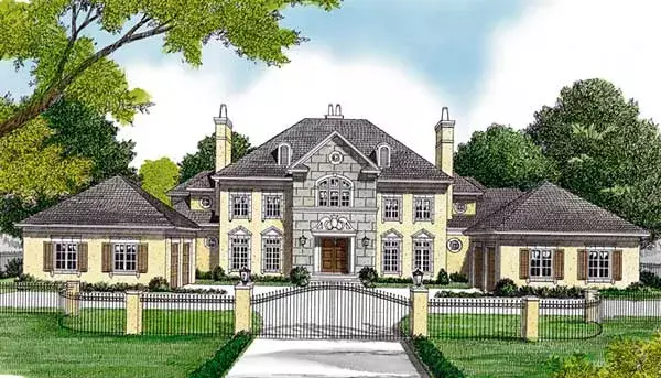 European house plans 106-647 - front exterior, 6,909 sq ft, 5 bed, 5 bath house plans | Monster House Plans