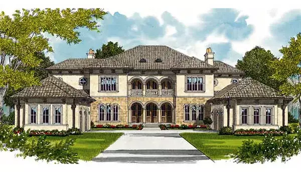 Mediterranean house plans 106-655 - front exterior, 7,808 sq ft, 5 bed, 5 bath house plans | Monster House Plans