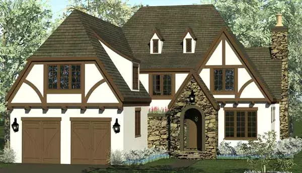 Tudor house plans 106-705 - front exterior, 2,852 sq ft, 5 bed, 4 bath house plans | Monster House Plans