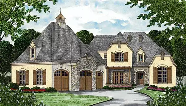 European house plans 106-721 - front exterior, 4,269 sq ft, 3 bed, 3 bath house plans | Monster House Plans