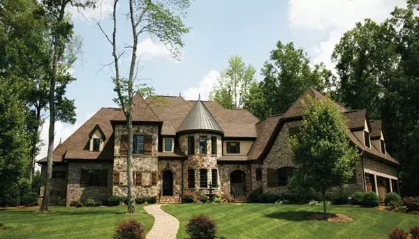 European house plans 106-734 - front exterior, 6,465 sq ft, 4 bed, 5 bath house plans | Monster House Plans
