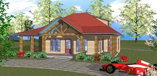 Mountain Rustic house plans 107-108 - front exterior, 1,189 sq ft, 2 bed, 2 bath house plans | Monster House Plans