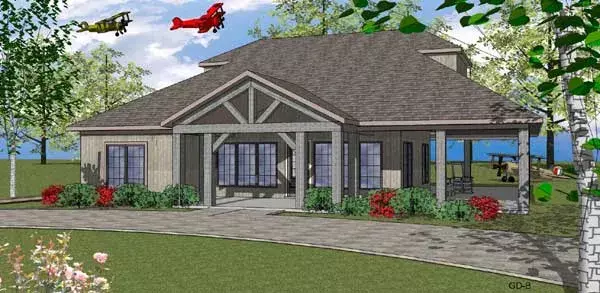 Mountain Rustic house plans 107-109 - front exterior, 1,419 sq ft, 2 bed, 2 bath house plans | Monster House Plans