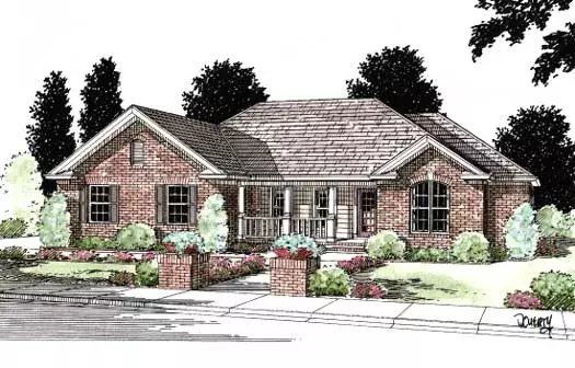 Traditional house plans 11-126 - front exterior, 1,539 sq ft, 4 bed, 2 bath house plans | Monster House Plans