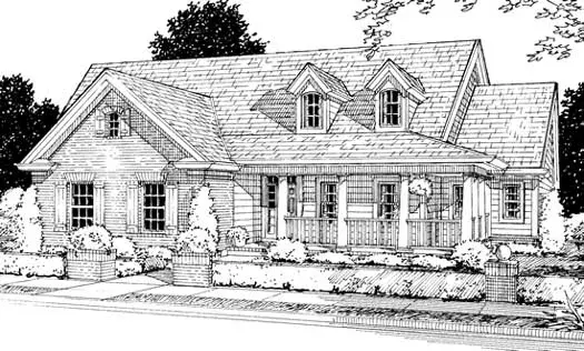 Country house plans 11-204 - front exterior, 1,690 sq ft, 4 bed, 2 bath house plans | Monster House Plans