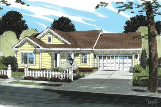 Ranch house plans 11-332 - front exterior, 960 sq ft, 2 bed, 2 bath house plans | Monster House Plans