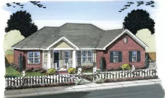 Traditional house plans 11-390 - front exterior, 1,472 sq ft, 3 bed, 2 bath house plans | Monster House Plans