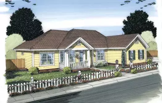 Traditional house plans 11-393 - front exterior, 1,452 sq ft, 3 bed, 2 bath house plans | Monster House Plans