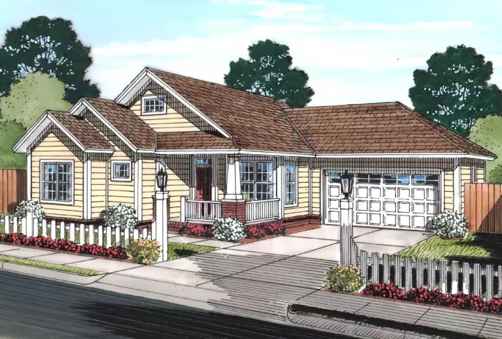 Craftsman house plans 11-450 - front exterior, 1,381 sq ft, 3 bed, 2 bath house plans | Monster House Plans