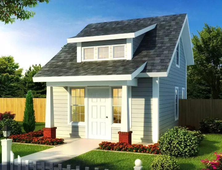 Bungalow house plans 11-483 - front exterior, 597 sq ft, 1 bed, 1 bath house plans | Monster House Plans
