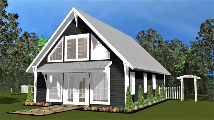 Cottage house plans 11-512 - front exterior, 949 sq ft, 1 bed, 1 bath house plans | Monster House Plans