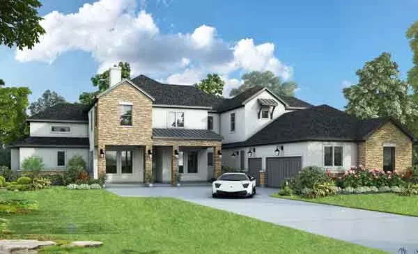 Modern house plans 112-101 - front exterior, 3,419 sq ft, 4 bed, 3 bath house plans | Monster House Plans