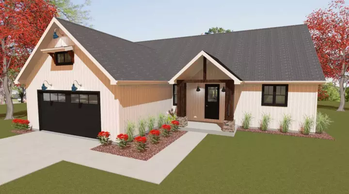 Modern Farmhouse house plans 119-105 - front exterior, 2,437 sq ft, 3 bed, 2 bath house plans | Monster House Plans