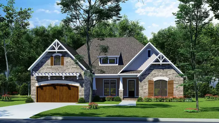 French Country house plans 12-1089 - front exterior, 2,083 sq ft, 4 bed, 2 bath house plans | Monster House Plans