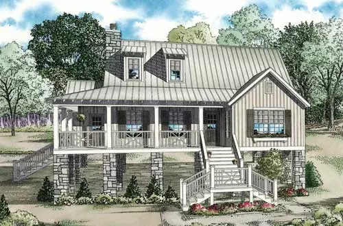 Country house plans 12-1098 - front exterior, 1,472 sq ft, 4 bed, 2 bath house plans | Monster House Plans