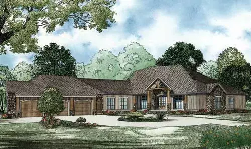 Traditional house plans 12-1101 - front exterior, 5,144 sq ft, 4 bed, 4 bath house plans | Monster House Plans