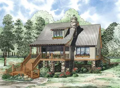 Mountain Rustic house plans 12-1106 - front exterior, 1,542 sq ft, 2 bed, 2 bath house plans | Monster House Plans