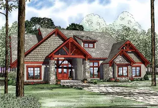 Mountain Rustic house plans 12-1126 - front exterior, 3,206 sq ft, 4 bed, 3 bath house plans | Monster House Plans