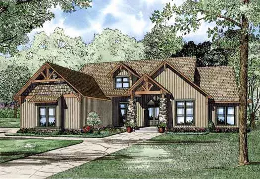 Craftsman house plans 12-1128 - front exterior, 2,532 sq ft, 4 bed, 3 bath house plans | Monster House Plans