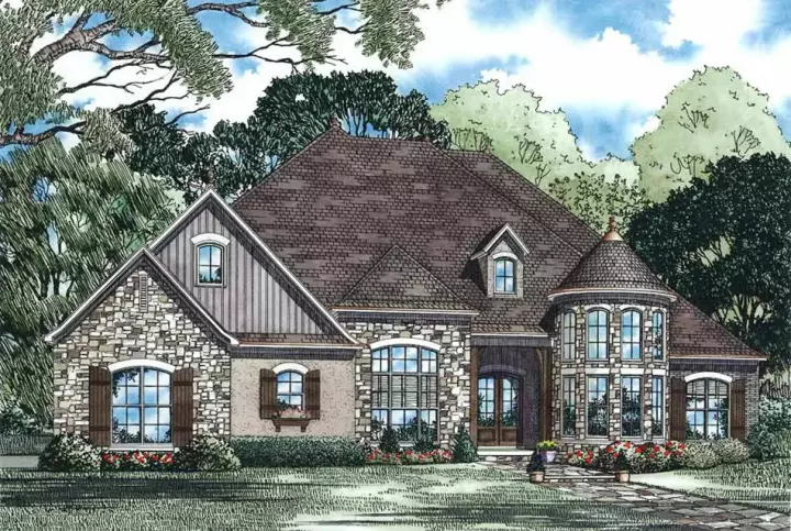 European house plans 12-1170 - front exterior, 3,052 sq ft, 4 bed, 3 bath house plans | Monster House Plans