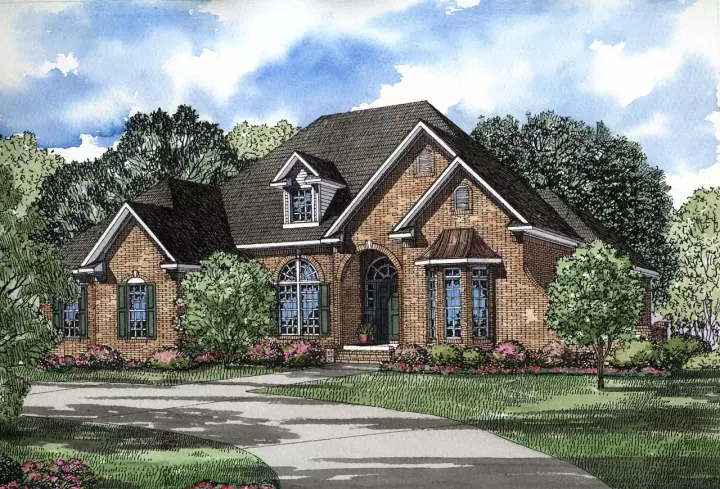 European house plans 12-119 - front exterior, 2,444 sq ft, 3 bed, 2 bath house plans | Monster House Plans