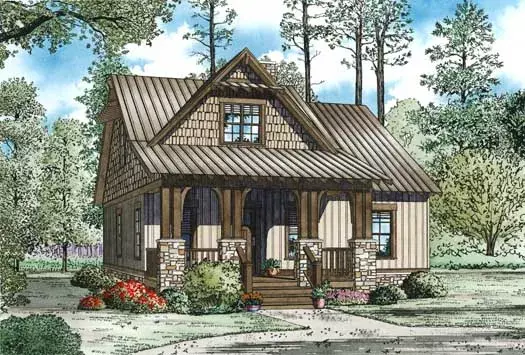 Mountain Rustic house plans 12-1224 - front exterior, 1,379 sq ft, 3 bed, 2 bath house plans | Monster House Plans