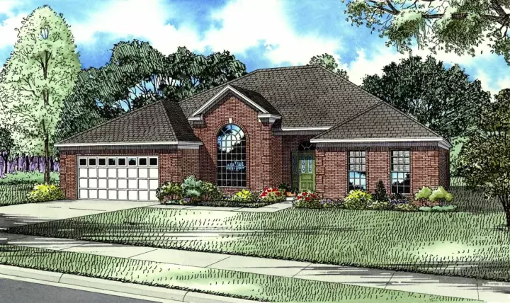 European house plans 12-129 - front exterior, 2,319 sq ft, 4 bed, 2 bath house plans | Monster House Plans