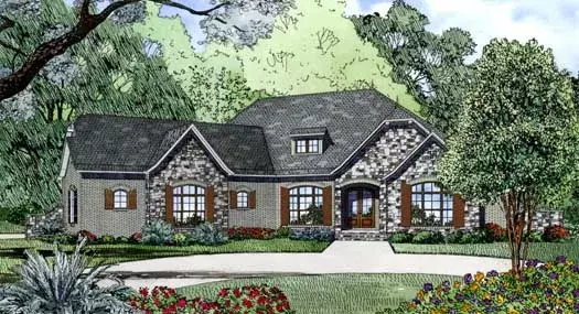 European house plans 12-1294 - front exterior, 2,617 sq ft, 4 bed, 2 bath house plans | Monster House Plans