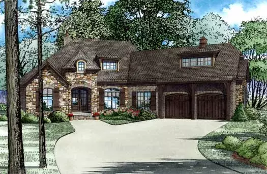 European house plans 12-1299 - front exterior, 2,527 sq ft, 4 bed, 3 bath house plans | Monster House Plans
