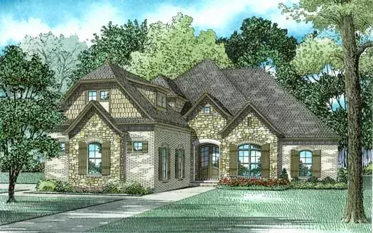 European house plans 12-1306 - front exterior, 2,545 sq ft, 4 bed, 3 bath house plans | Monster House Plans