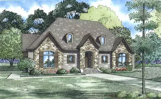 European house plans 12-1309 - front exterior, 2,498 sq ft, 3 bed, 3 bath house plans | Monster House Plans