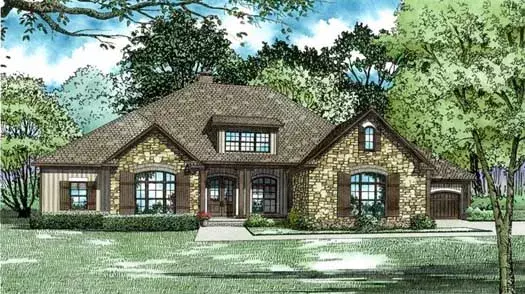 European house plans 12-1319 - front exterior, 3,548 sq ft, 3 bed, 3 bath house plans | Monster House Plans