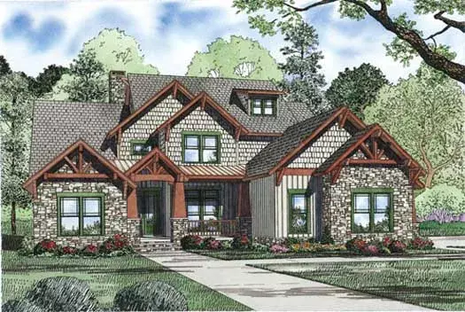 Craftsman house plans 12-1323 - front exterior, 3,600 sq ft, 4 bed, 3 bath house plans | Monster House Plans
